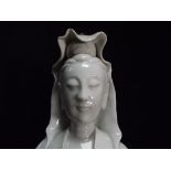 Chinese Large Blanc De Chine Dehua Style Porcelain figure of a standing Guan Yin. Condition -