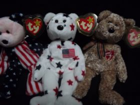 3 x U.S.A. Ty Warner Beanie Babies - '2002 Signature Bear' China 2002 Hologram tag & PE. Pellets, '