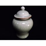 Chinese Ming Dynasty style Ginger Jar and Cover. Celadon Glaze with crackle effect. Condition -