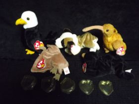 5 x U.S.A. Ty Warner Beanie Babies - 'Beak' China 1998 P.E. Pellets, 'Blackie' Indonesia 1993 P.E.