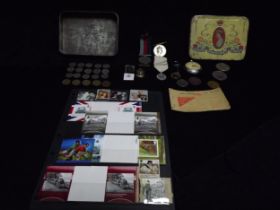 GB - Gentlemen's collection of Medals, Coins, Stamps, Pocket Watch, Metal cased Moniker Stamp and