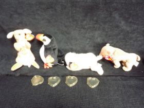 4 x U.S.A. Ty Warner Beanie Babies - 'Pouch' Indonesia 1996 P.E. Pellets, 'Puffer' China 1997 P.V.