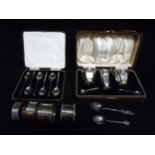 GB .925 Sterling Silver collection. Alexander Clark cased Condiment Set with Glass liners, 6 x Cased