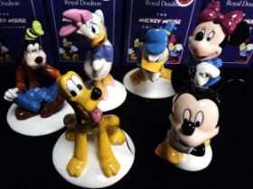 6 x GB Royal Doulton Mickey Mouse 70th Anniversary Figures. Model MM1 Mickey Mouse, MM2 Minnie