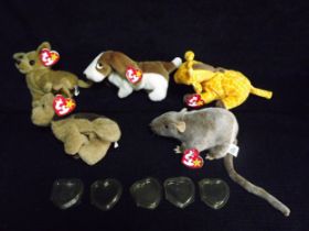 5 x U.S.A. Ty Warner Beanie Babies - 'Tuffy' Indonesia 1996 P.V.C Pellets noted(crack in plastic tag