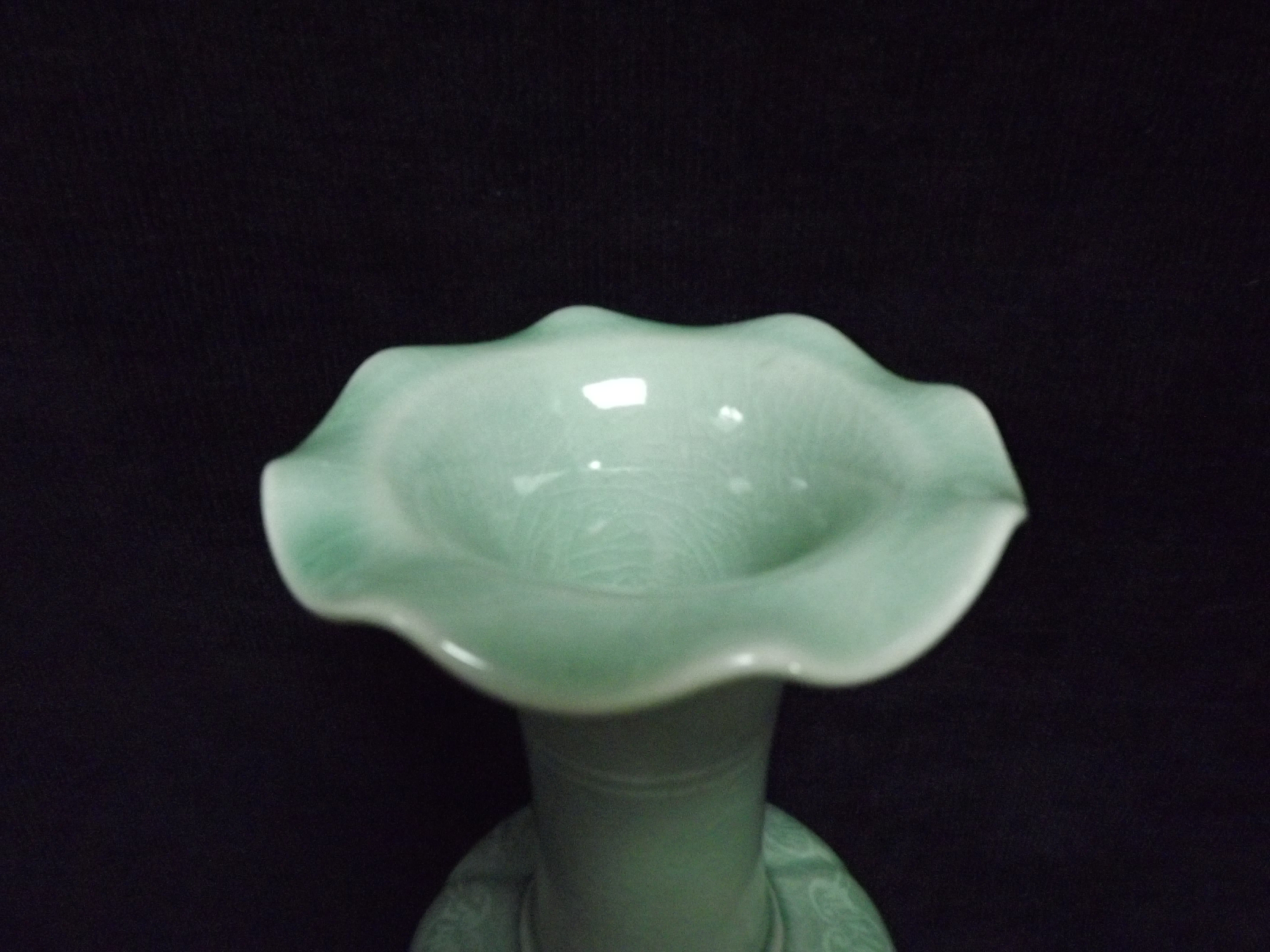 Chinese Celadon Glaze "Storks & Flower" Vase. Buddhist Lingzhi head borders, with Lotus Flowers - Image 2 of 14
