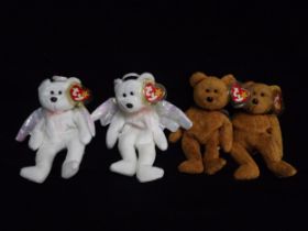 4 x U.S.A. Ty Warner Beanie Babies - 2 x 'Fuzz' China 1999 P.E. Pellets Hologram and 2 x 'Halo'