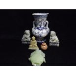 Collection of Chinese style Stoneware and Chinese Ceramics including a Green Jade loop vase