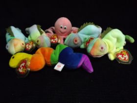 4 x U.S.A. Ty Warner Beanie Babies - 'Iggy' China 1997 P.V.C. Pellets, 'Inky' Indonesia 1993 P.E.