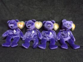 4 x U.S.A. Ty Warner 1997 'Princess Diana' Beanie Babies. All made in Indonesia and filled with P.E.