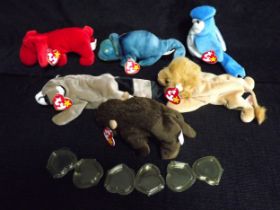 6 x U.S.A. Ty Warner Beanie Babies - 'Rainbow' China 1997 P.V.C Pellets, 'Rocket' China 1998 P.E.