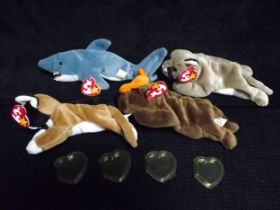 4 x U.S.A. Ty Warner Beanie Babies - 'Crunch' Indonesia 1996 P.E. Pellets, 'Chocolate' China 1993