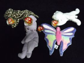 4 x U.S.A. Ty Warner Beanie Babies - 'Fleece' China 1996 P.V.C. Pellets, 'Freckles' Indonesia 1996