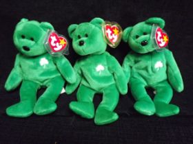 3 x U.S.A. Ty Warner 1997 'Erin' Beanie Babies. All three made in China with P.E. Pellets. One has