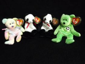 4 x U.S.A. Ty Warner Beanie Babies - 2 x 'Fortune' China 1998 P.E. Pellets(note Chinese pink factory