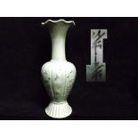 Chinese Celadon Glaze "Storks & Flower" Vase. Buddhist Lingzhi head borders, with Lotus Flowers