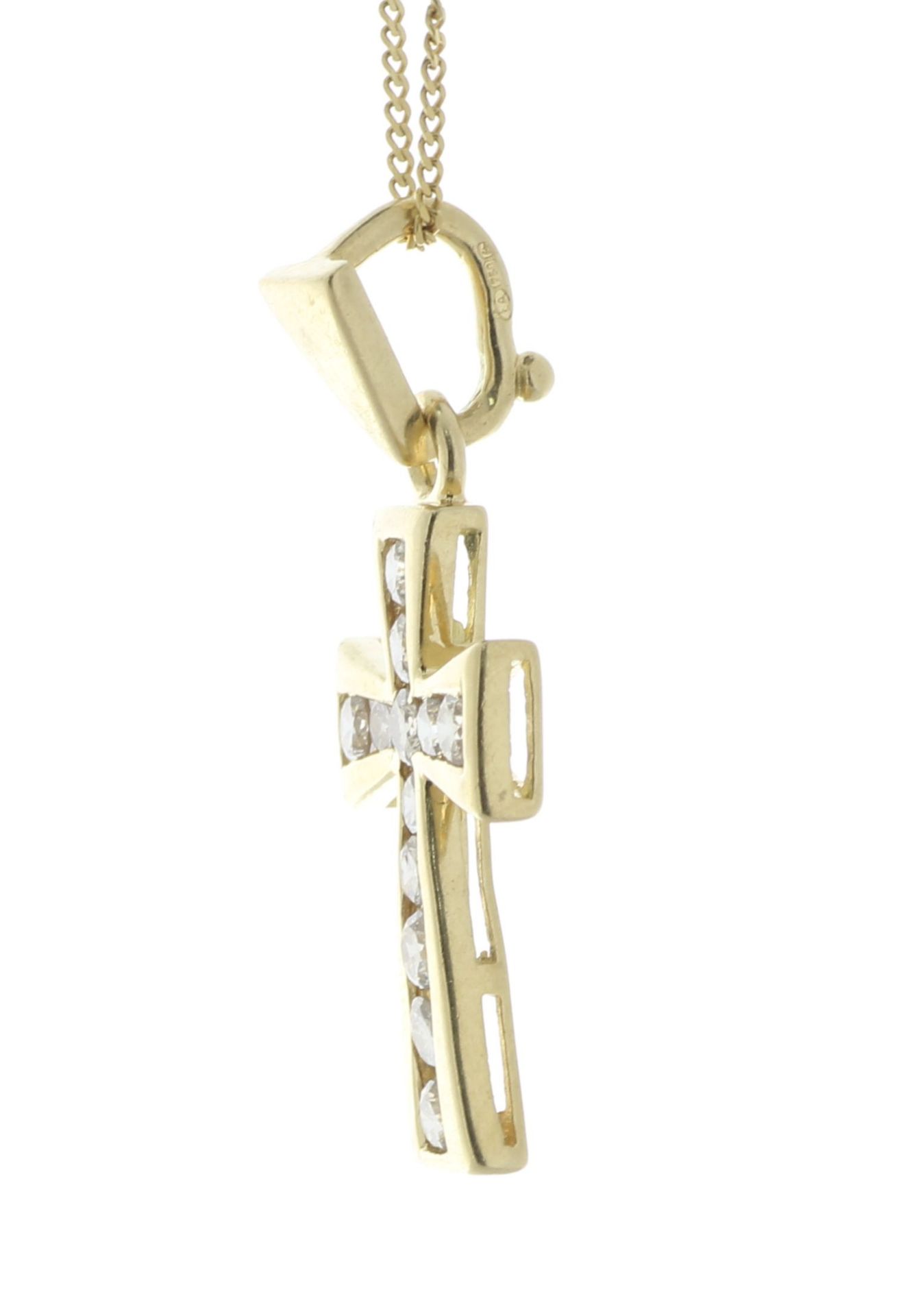 9ct Yellow Gold Diamond Cross Pendant And 16" Chain 0.75 Carats - Valued By AGI £2,405.00 - A - Image 2 of 2