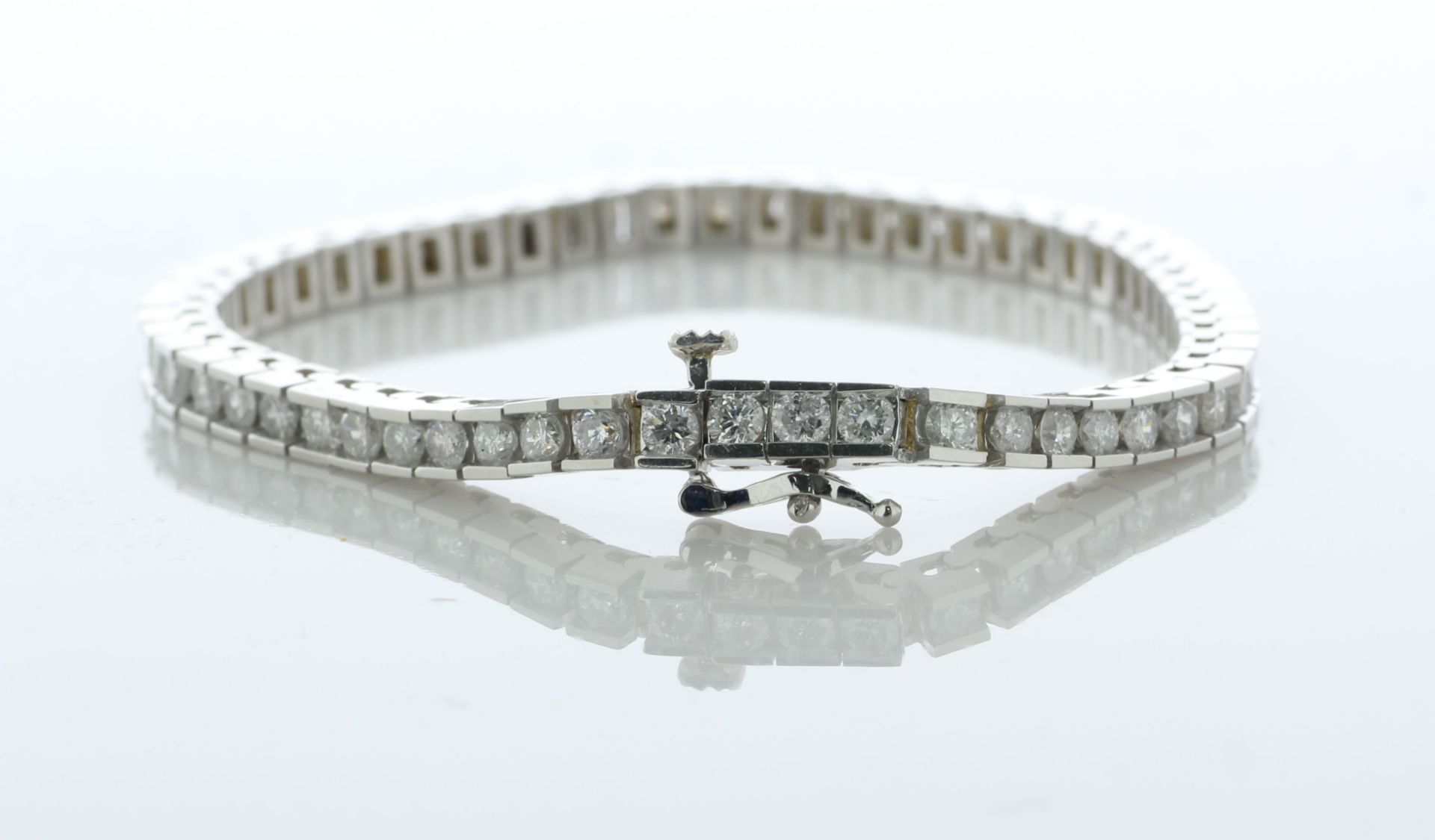 14ct White Gold Diamond Tennis Bracelet 5.00 Carats - Valued By AGI £12,995.00 - Fifty six round - Image 2 of 6