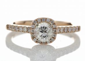 18ct Rose Gold Halo Set Ring 0.74 Carats - Valued By AGI £8,880.00 - A sparkling round brilliant cut