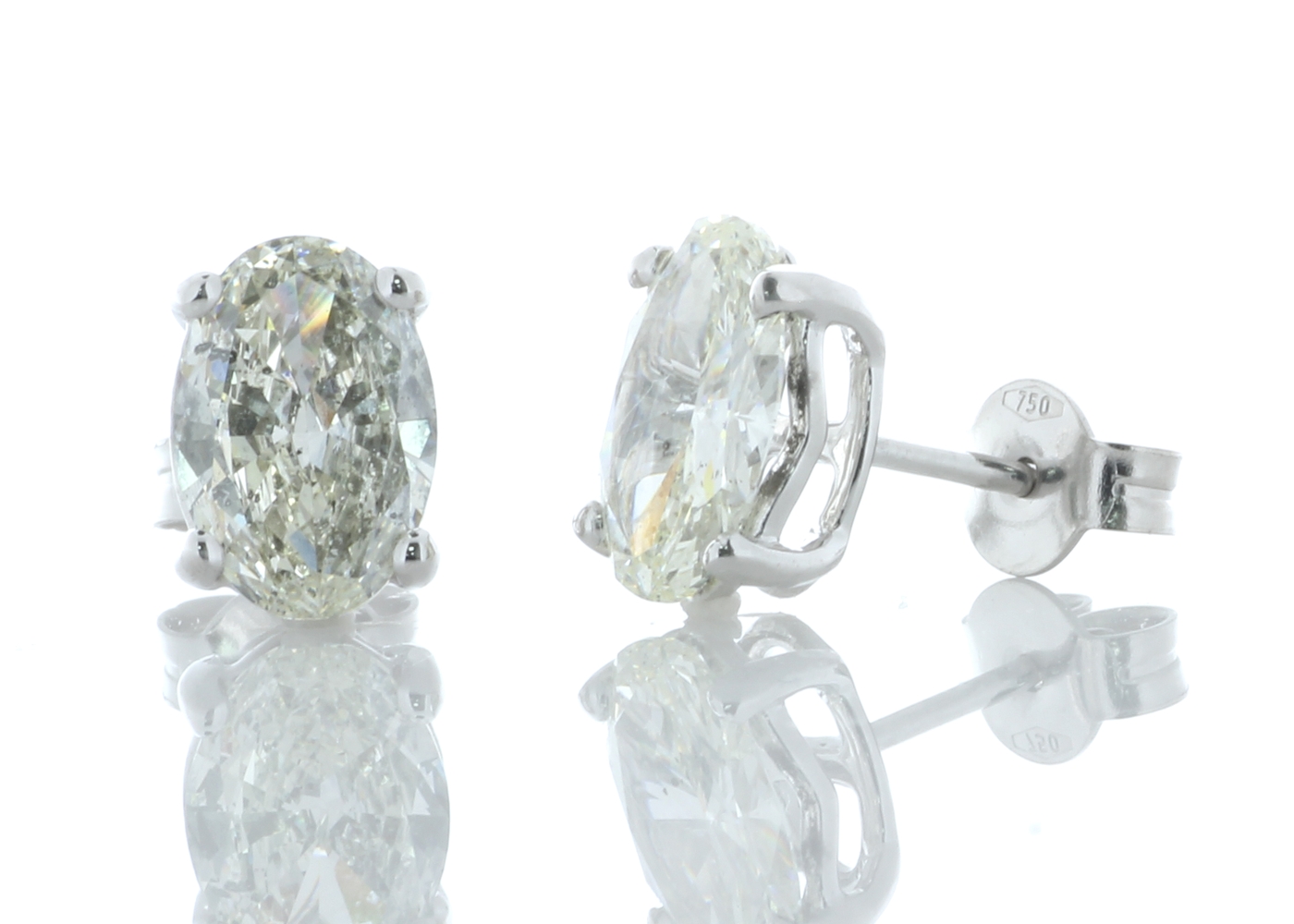 18ct White Gold Single Stone Oval Cut Diamond Earring 2.55 Carats - Valued By AGI £77,230.00 - Two - Image 2 of 4