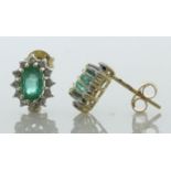 9ct Yellow Gold Diamond and Emerald Earrings (E0.72) 0.12 Carats - Valued By GIE £2,860.00 - These