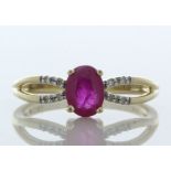 9ct Yellow Gold Diamond And Ruby Ring (R0.81) 0.03 Carats - Valued By IDI £2,505.00 - An oval 8mm