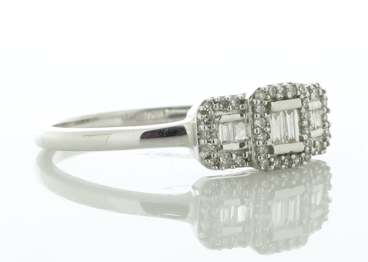 9ct White Gold Three Stone Diamond Ring 0.20 Carats - Valued By IDI £1,540.00 - Two baguette cut - Image 2 of 6