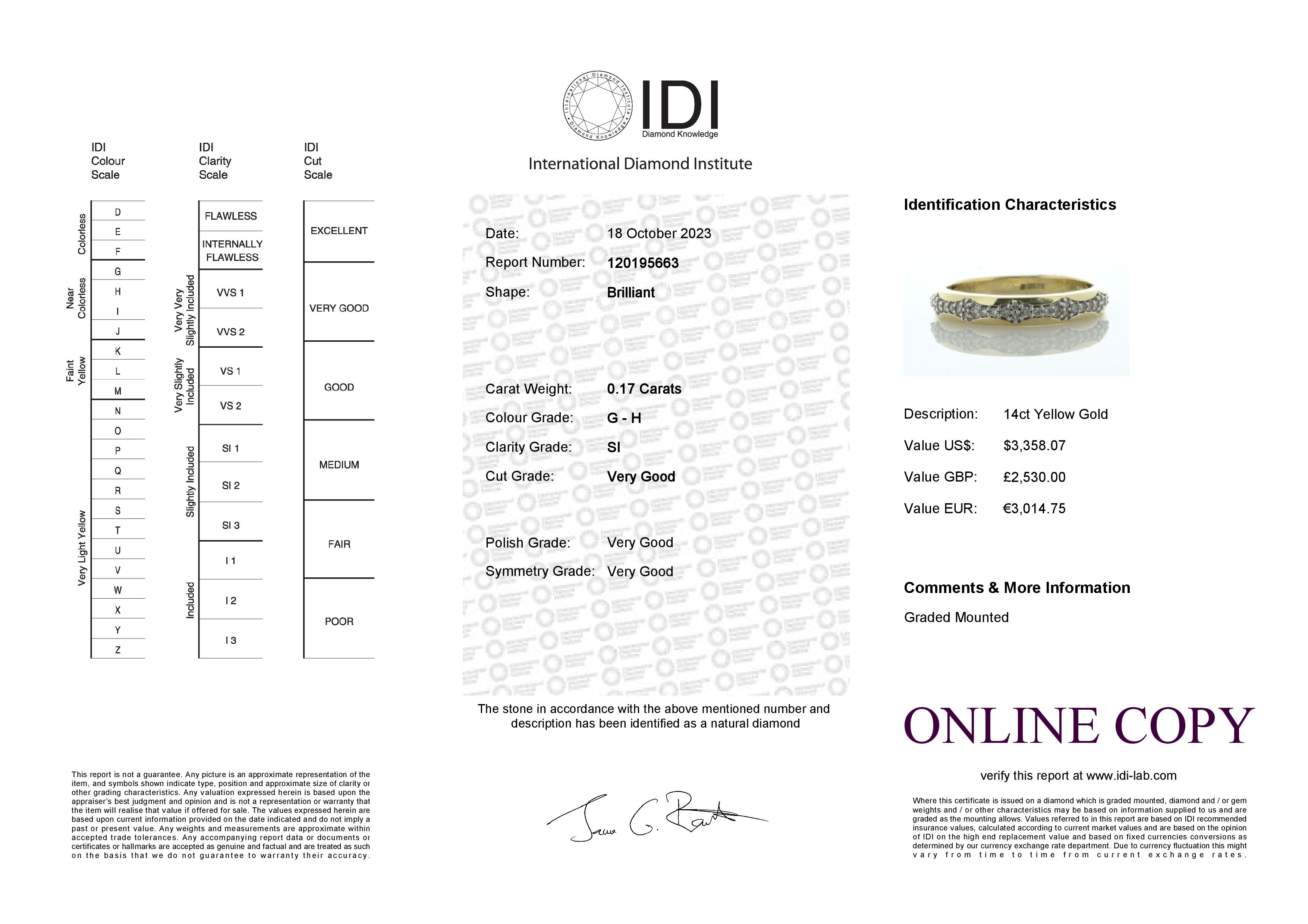 14ct Yellow Gold Illusion Set Semi Eternity Diamond Ring 0.17 Carats - Valued By IDI £2,530.00 - A - Image 4 of 4