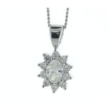 18ct White Gold Oval Cut Diamond Cluster Pendant (0.34) 0.54 Carats - Valued By IDI £6,892.00 - A