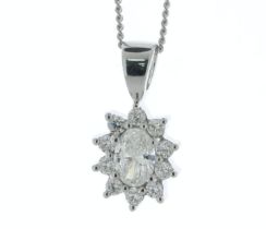 18ct White Gold Oval Cut Diamond Cluster Pendant (0.34) 0.54 Carats - Valued By IDI £6,892.00 - A