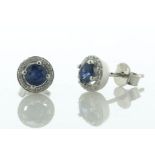 9ct White Gold Single Stone With Halo Sapphire Diamond Earring (S0.78) 0.13 Carats - Valued By