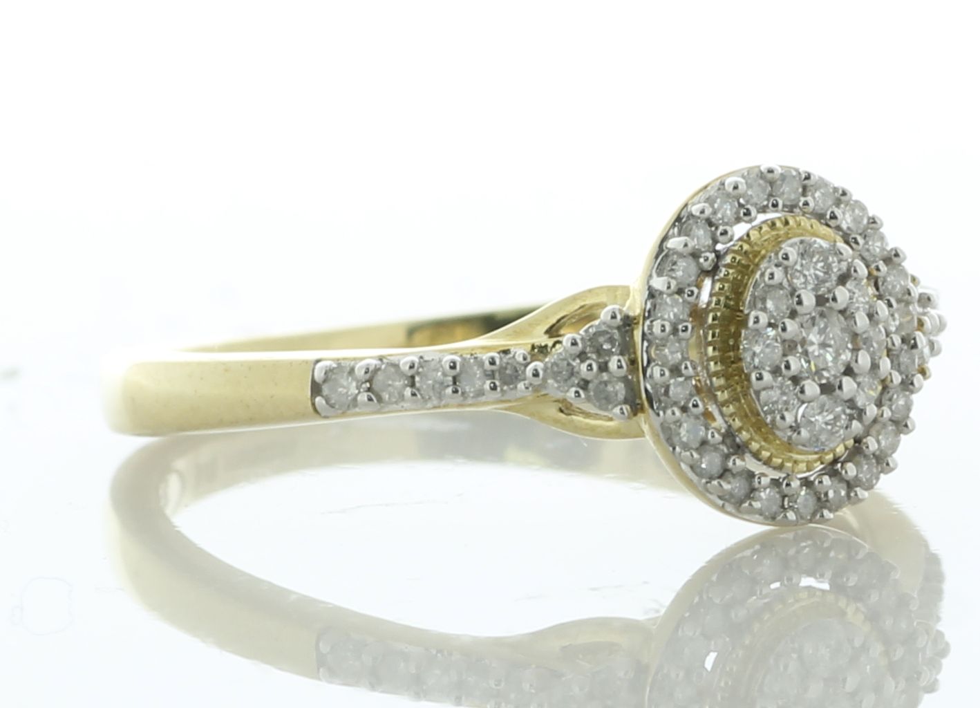 9ct Yellow Gold Oval Cluster Halo And Shoulders Diamond Ring 0.20 Carats - Valued By IDI £1,645.00 - - Image 2 of 6