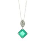 18ct White Gold Diamond And Emerald Pendant (E0.73) 0.01 Carats - Valued By IDI £4,150.00 - A