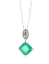 18ct White Gold Diamond And Emerald Pendant (E0.73) 0.01 Carats - Valued By IDI £4,150.00 - A