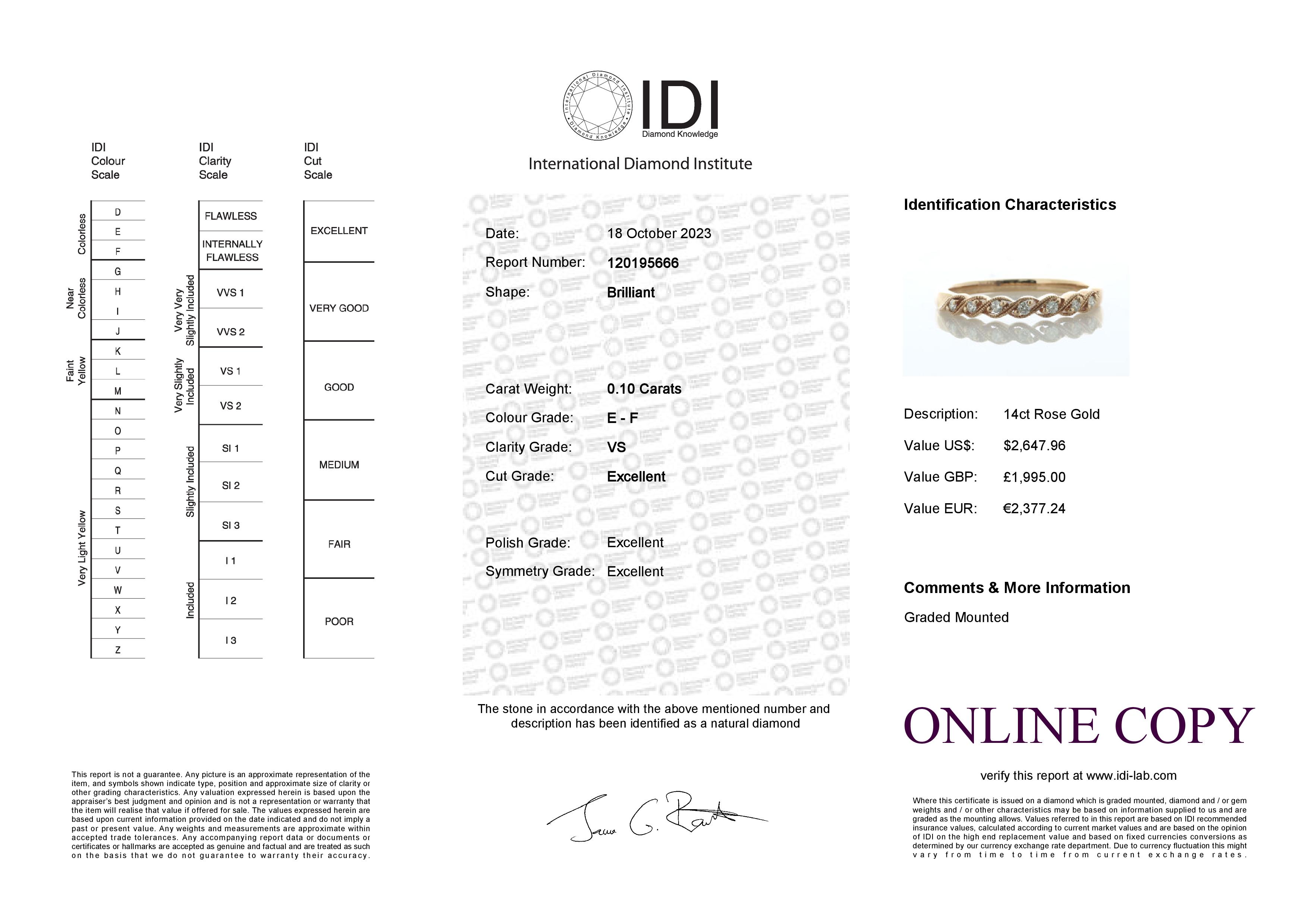 14ct Rose Gold Twist Argyle Diamond Ring 0.10 Carats - Valued By IDI £1,995.00 - Seven round - Image 5 of 5