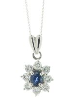 Platinum Oval Cluster Diamond And Sapphire Pendant (S0.53) 0.65 Carats - Valued By IDI £4,035.00 - A