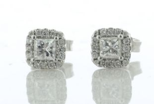 9ct White Gold Princess Cut Halo Diamond Stud Earring 0.50 Carats - Valued By IDI £2,580.00 - One