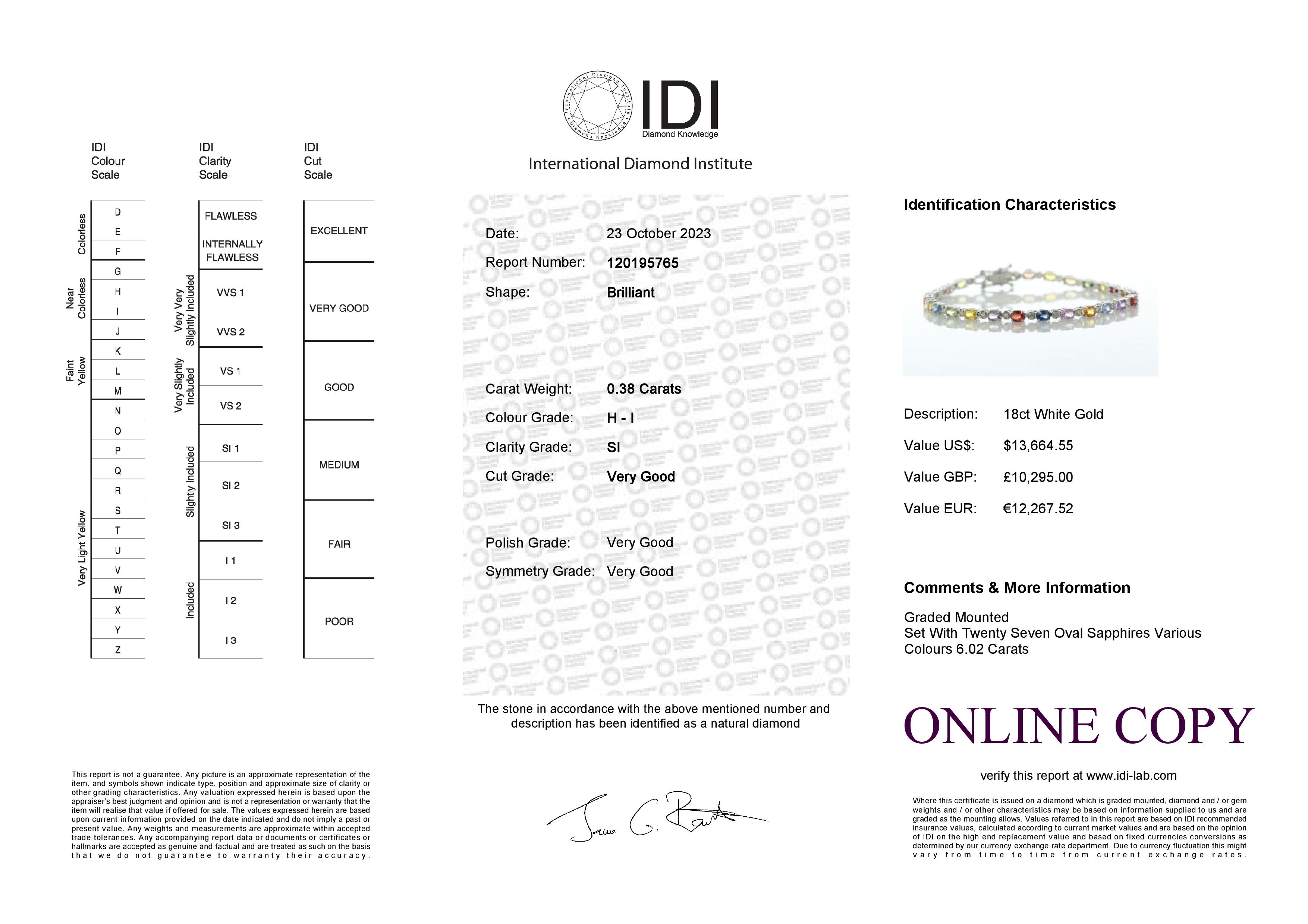 18ct White Gold Diamond And Coloured Sapphire Bracelet (S6.02) 0.38 Carats - Valued By IDI £10,295. - Image 5 of 5