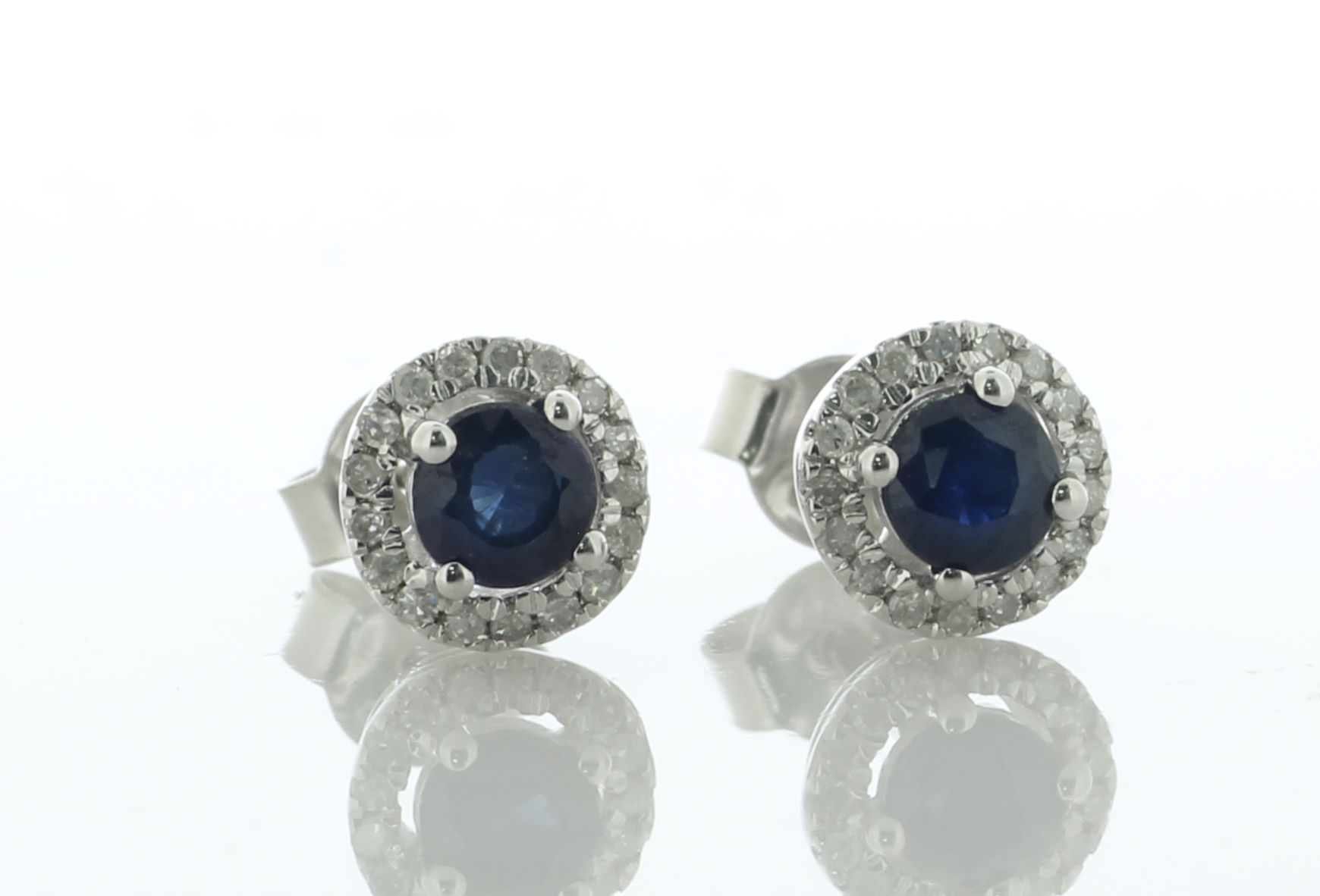 9ct White Gold Single Stone With Halo And Sapphire Stud Earring (S0.57) 0.15 Carats - Valued By - Image 2 of 4