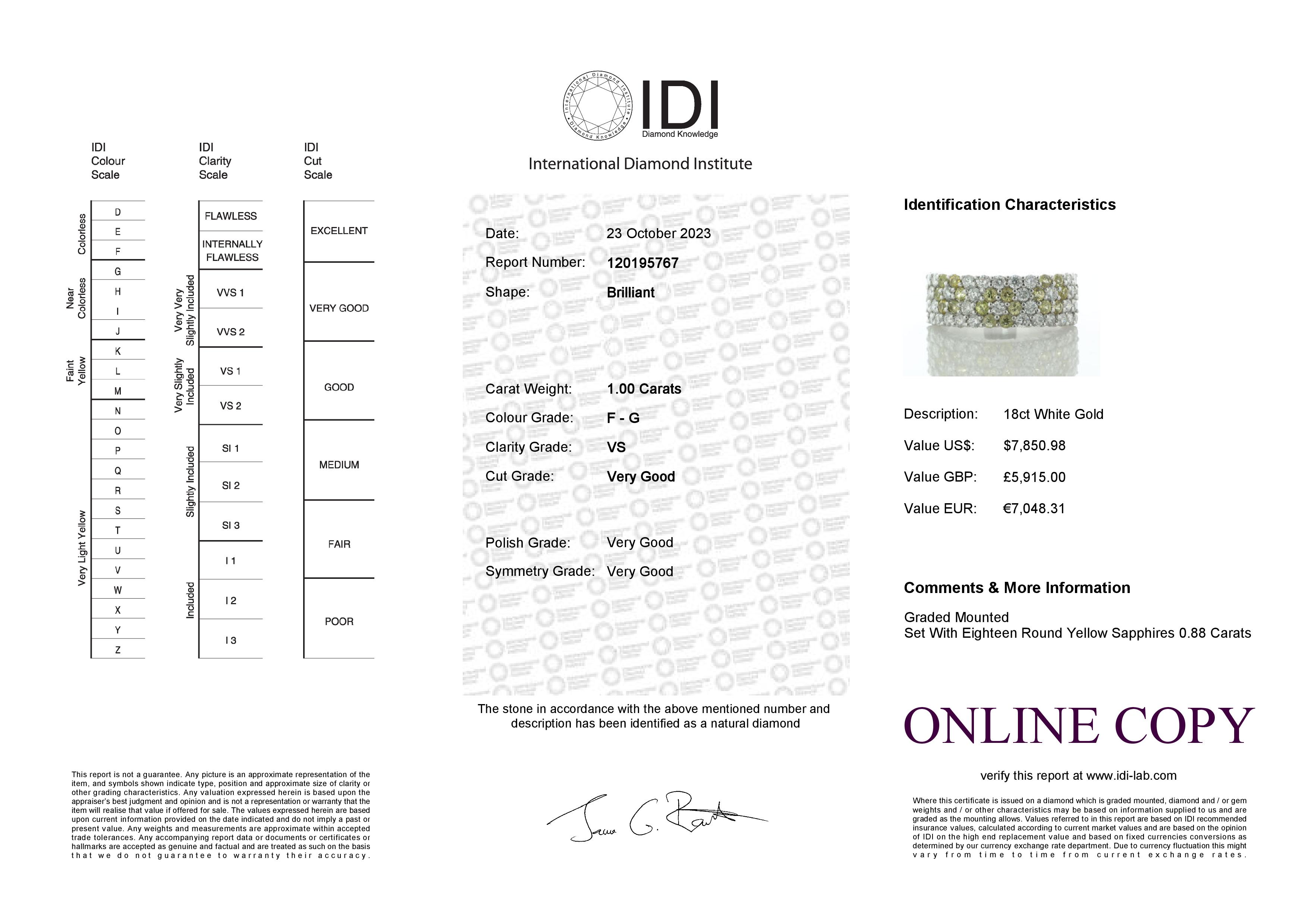 18ct White Gold Semi Eternity Diamond And Sapphire Ring (S0.88) 1.00 Carats - Valued By IDI £5,915. - Image 6 of 6