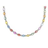 18ct White Gold Diamond And Coloured Sapphire Necklace (S14.16) 0.90 Carats - Valued By IDI £18,