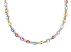 18ct White Gold Diamond And Coloured Sapphire Necklace (S14.16) 0.90 Carats - Valued By IDI £18,