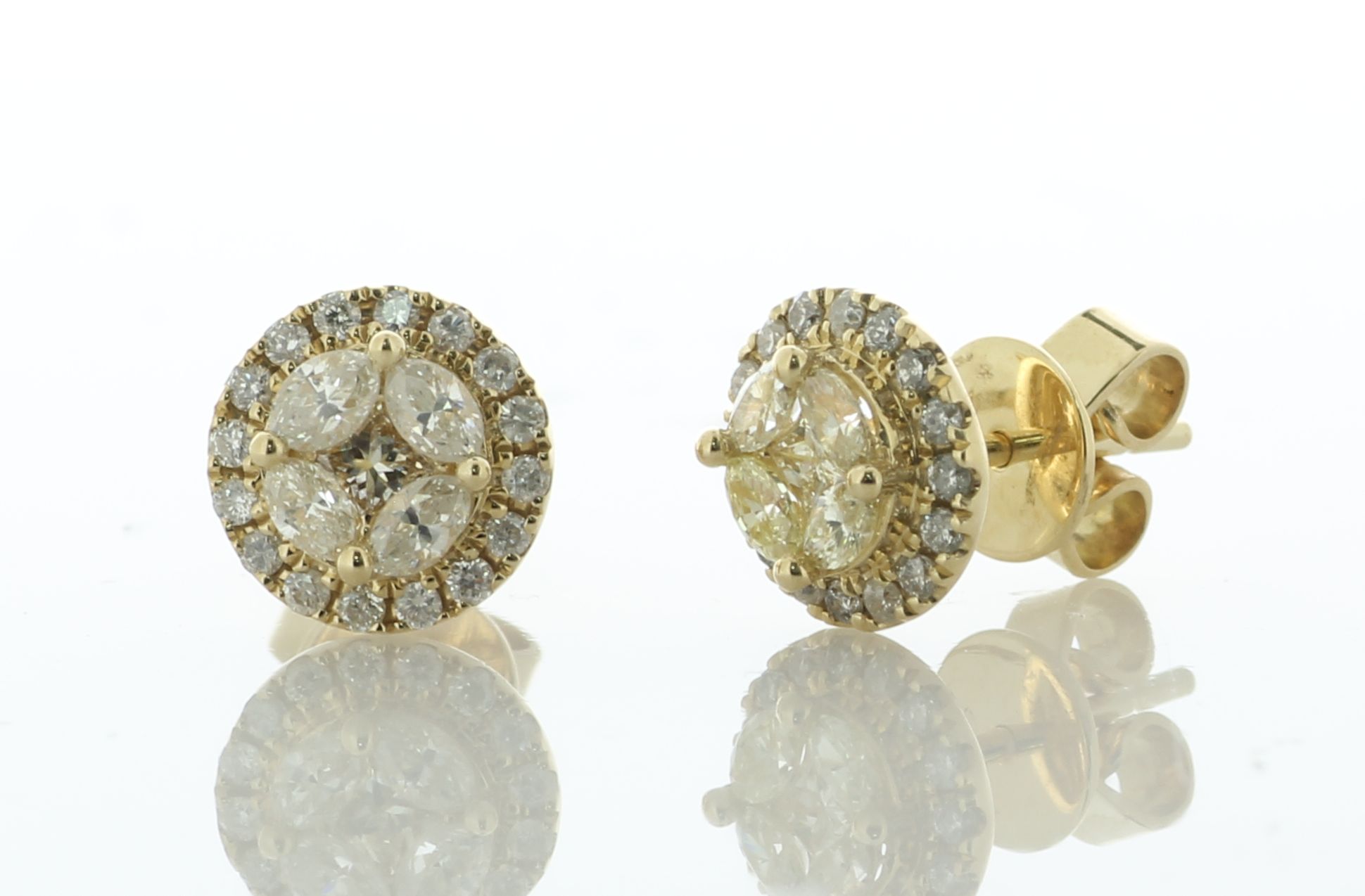 14ct Yellow Gold Cluster Diamond Stud Earring 0.66 Carats - Valued By IDI £3,700.00 - One princess