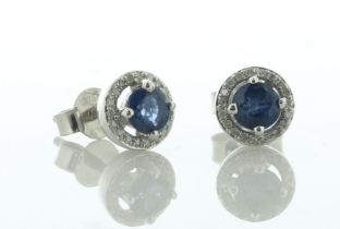9ct White Gold Single Stone With Halo Sapphire Diamond Stud Earring (S0.51) 0.10 Carats - Valued