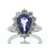 Platinum Pear Cluster Claw Set Tanzanite And Diamond Ring (T3.43) 1.27 Carats - Valued By IDI £18,