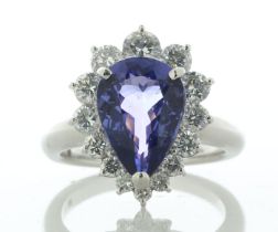 Platinum Pear Cluster Claw Set Tanzanite And Diamond Ring (T3.43) 1.27 Carats - Valued By IDI £18,