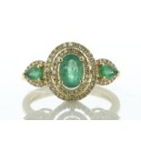 14ct Yellow Gold Oval Emerald Halo and Shoulders Diamond Ring (E1.10) 0.35 Carats - Valued By AGI £