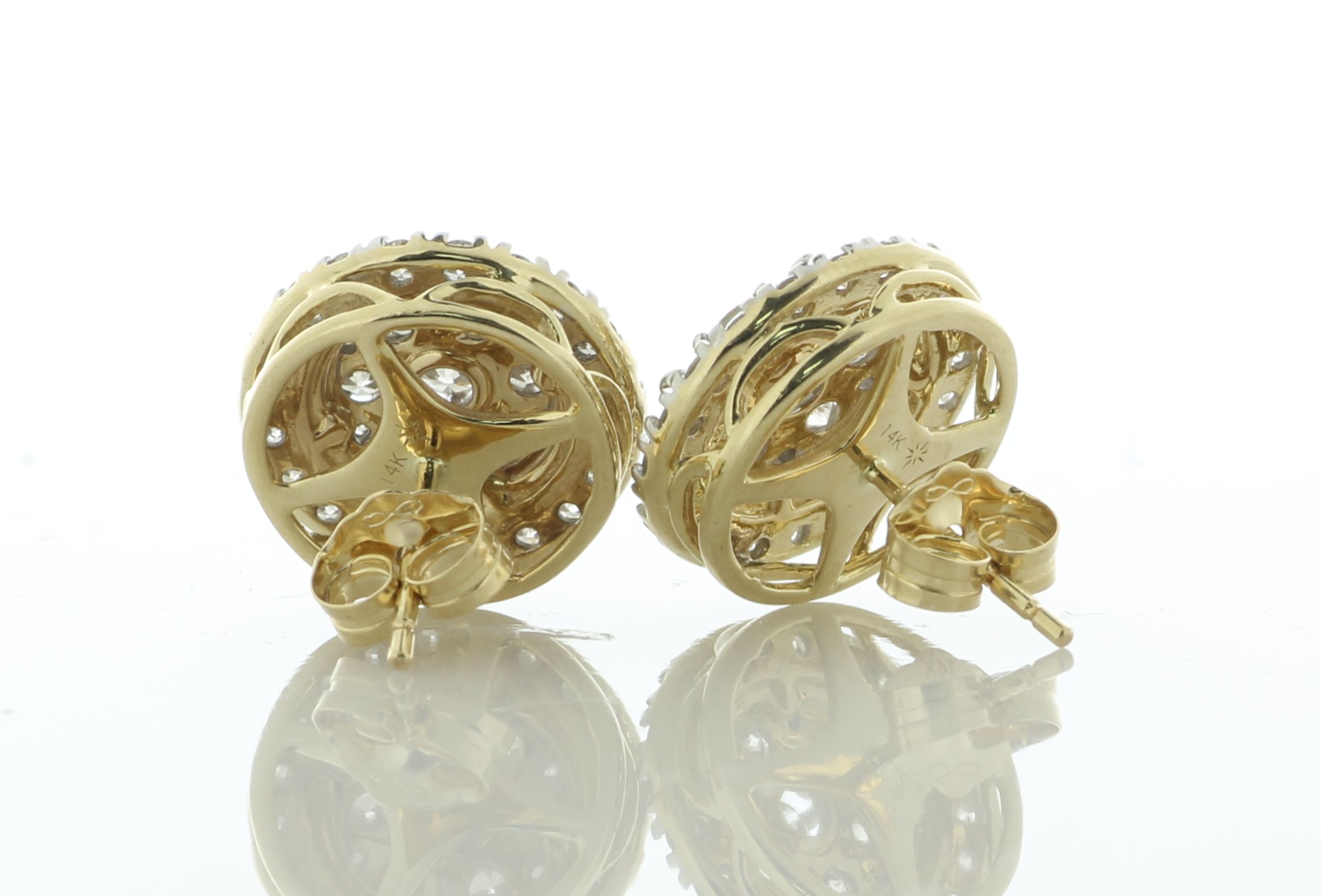 14ct Yellow Gold Round Cluster Diamond Stud Earring 1.50 Carats - Valued By IDI £7,520.00 - These - Image 3 of 4