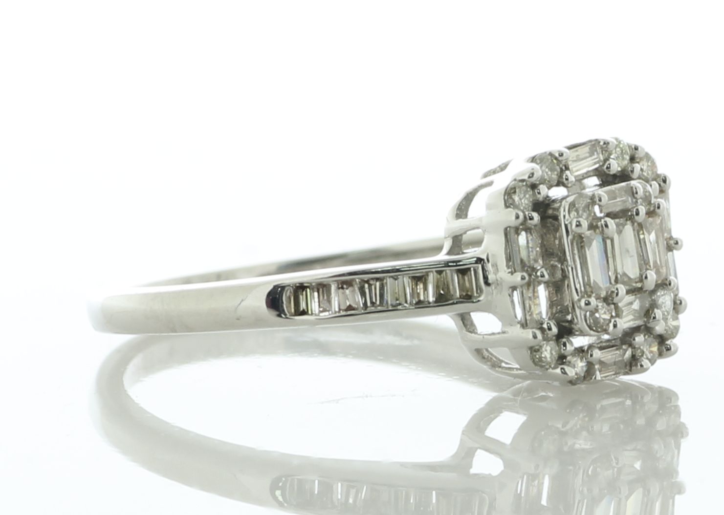 18ct White Gold Emerald Cluster Diamond Ring 0.30 Carats - Valued By IDI £2,850.00 - Five baguette - Image 2 of 6