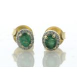 18ct Yellow Gold Oval Cut Emerald And Diamond Stud Earring (E0.36) 0.09 Carats - Valued By IDI £1,